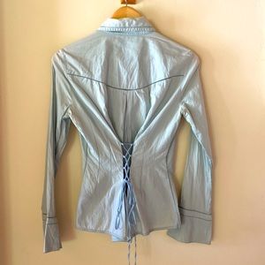 Simply Chin light blue corseted long sleeved button down blouse